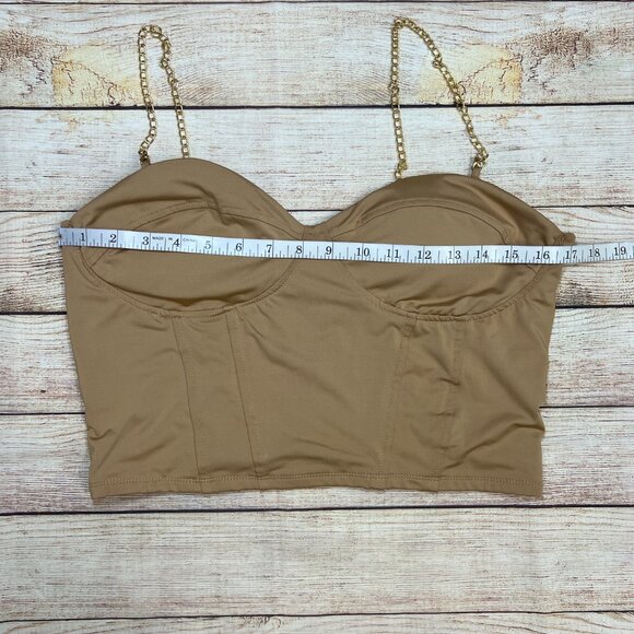 Julia Love By J Tan Nude Bustier Crop Top XL Gold Chain Straps Corset Style - Picture 2 of 11